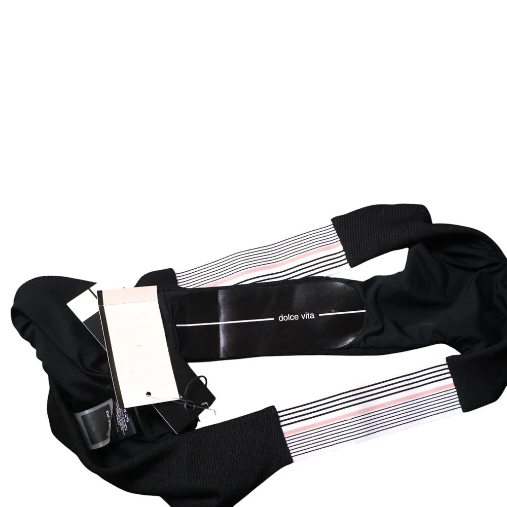 Dolce Vita Fast Lane Bikini Bottom M Black Ribbed Cheeky Sporty Stripe Versatile